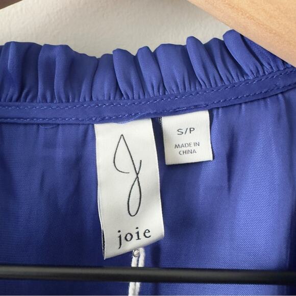 Joie Blue Flutter Sleeve Blouse Tie Front Button down Ruffle V-Neck Solid blue S - Picture 9 of 12